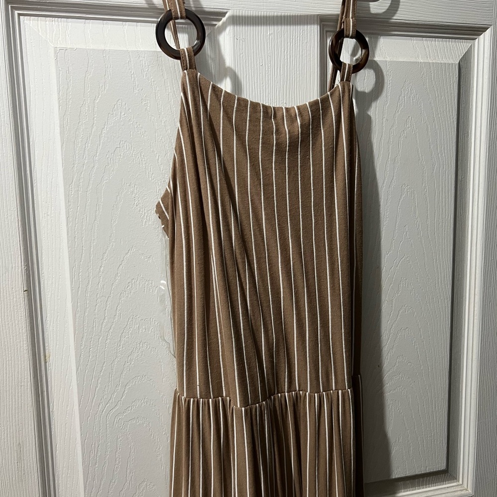 Striped Tan Dress with Ring Details